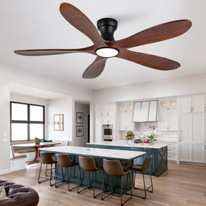 English Elm 52-Inch Flush Mount Ceiling Fan Walnut Wood Blades Matte Black DC Motor LED Remote W2991P531370