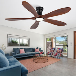 English Elm 52-Inch Flush Mount Ceiling Fan Walnut Wood Blades Matte Black DC Motor LED Remote W2991P531370