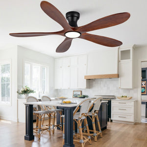 English Elm 52-Inch Flush Mount Ceiling Fan Walnut Wood Blades Matte Black DC Motor LED Remote W2991P531370