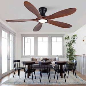English Elm 52-Inch Flush Mount Ceiling Fan Walnut Wood Blades Matte Black DC Motor LED Remote W2991P531370