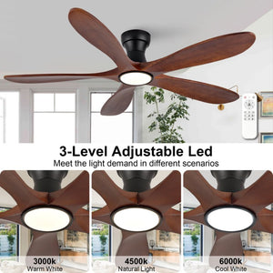 English Elm 52-Inch Flush Mount Ceiling Fan Walnut Wood Blades Matte Black DC Motor LED Remote W2991P531370