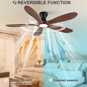 English Elm 52-Inch Flush Mount Ceiling Fan Walnut Wood Blades Matte Black DC Motor LED Remote W2991P531370