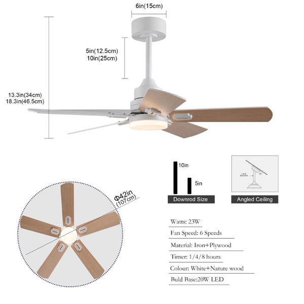 English Elm 42-Inch Propeller Plywood Blade Ceiling Fan with LED Light Kit and 6 Speed Memory W2991P531373