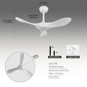 English Elm 36-Inch Paulownia Wood Blade Ceiling Fan Matte White Sculptural DC Motor with Remote W2991P531374