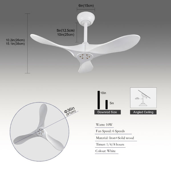English Elm 36-Inch Paulownia Wood Blade Ceiling Fan Matte White Sculptural DC Motor with Remote W2991P531374