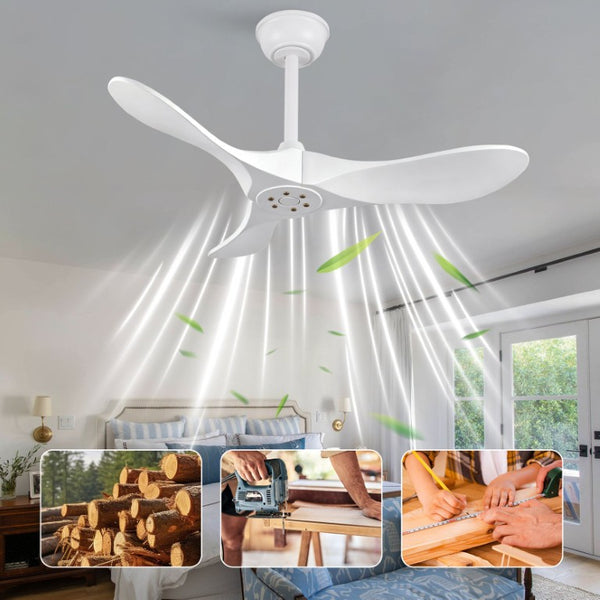 English Elm 36-Inch Paulownia Wood Blade Ceiling Fan Matte White Sculptural DC Motor with Remote W2991P531374