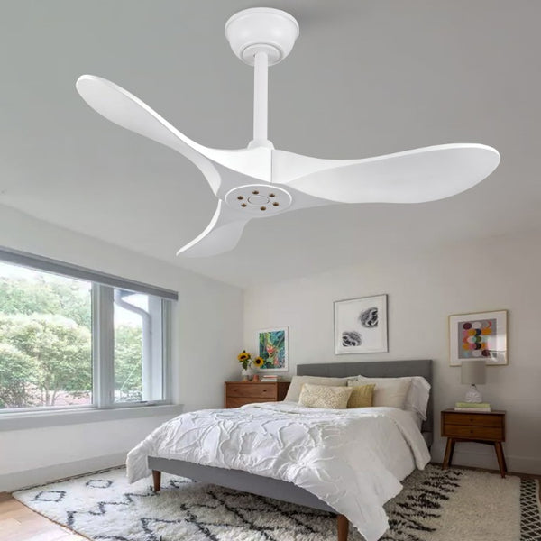 English Elm 36-Inch Paulownia Wood Blade Ceiling Fan Matte White Sculptural DC Motor with Remote W2991P531374