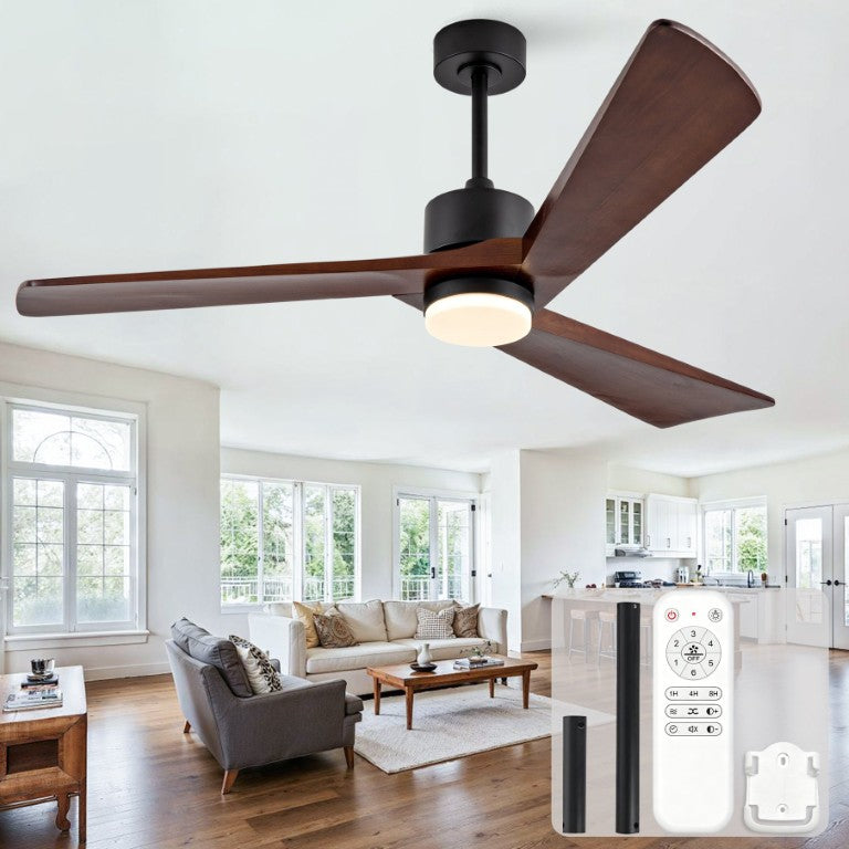 English Elm 52 Inch Matte Black Ceiling Fan Walnut Wood Blades Quiet DC Motor Dimmable LED W2991P531991