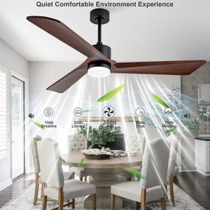 English Elm 52 Inch Matte Black Ceiling Fan Walnut Wood Blades Quiet DC Motor Dimmable LED W2991P531991