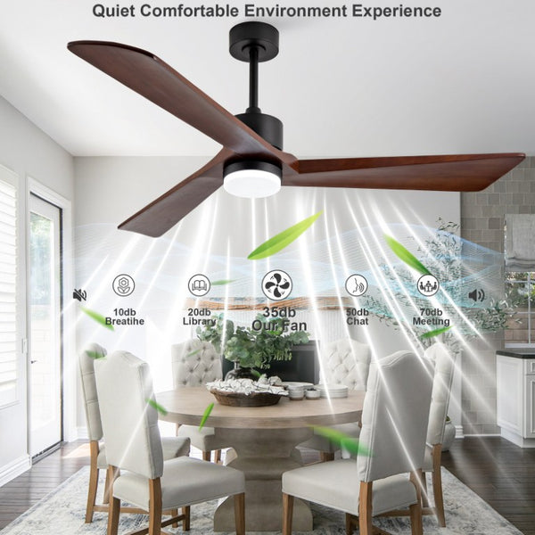 English Elm 52 Inch Matte Black Ceiling Fan Walnut Wood Blades Quiet DC Motor Dimmable LED W2991P531991