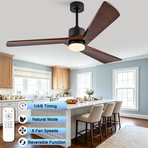 English Elm 52 Inch Matte Black Ceiling Fan Walnut Wood Blades Quiet DC Motor Dimmable LED W2991P531991