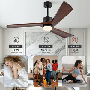 English Elm 52 Inch Matte Black Ceiling Fan Walnut Wood Blades Quiet DC Motor Dimmable LED W2991P531991