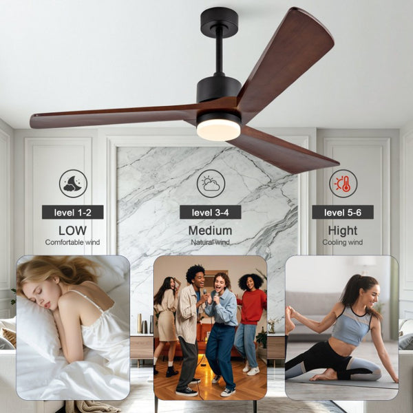 English Elm 52 Inch Matte Black Ceiling Fan Walnut Wood Blades Quiet DC Motor Dimmable LED W2991P531991