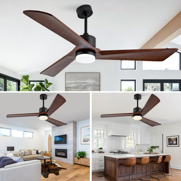 English Elm 52 Inch Matte Black Ceiling Fan Walnut Wood Blades Quiet DC Motor Dimmable LED W2991P531991