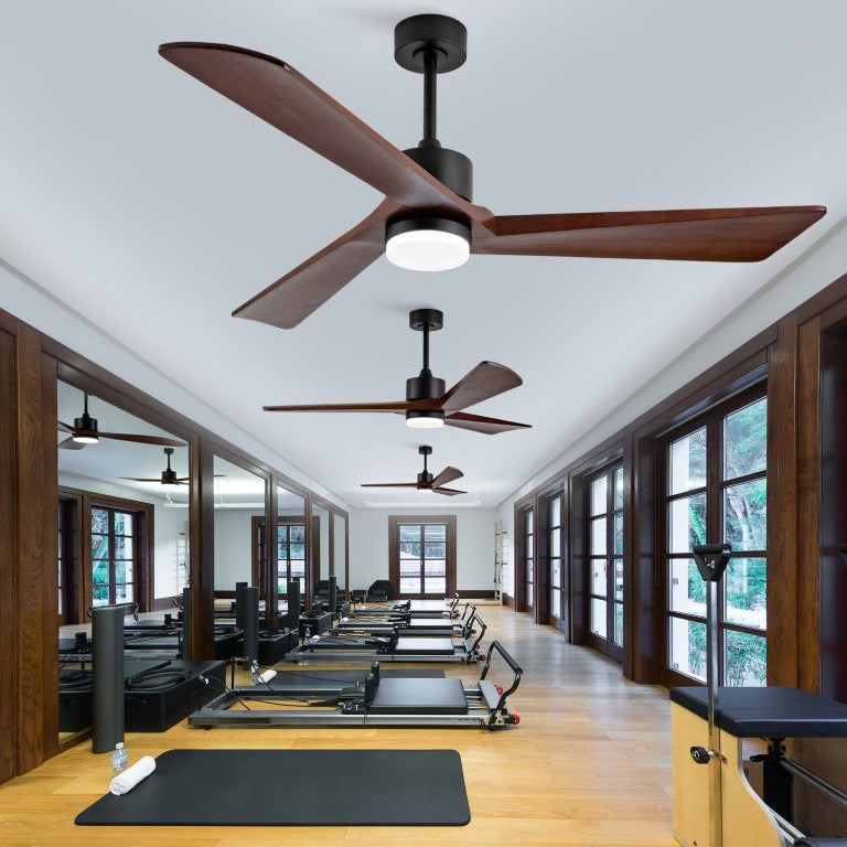 English Elm 52 Inch Matte Black Ceiling Fan Walnut Wood Blades Quiet DC Motor Dimmable LED W2991P531991