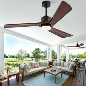 English Elm 52 Inch Matte Black Ceiling Fan Walnut Wood Blades Quiet DC Motor Dimmable LED W2991P531991