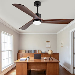 English Elm 52 Inch Matte Black Ceiling Fan Walnut Wood Blades Quiet DC Motor Dimmable LED W2991P531991