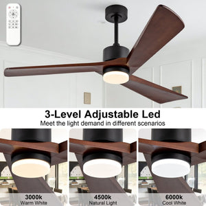 English Elm 52 Inch Matte Black Ceiling Fan Walnut Wood Blades Quiet DC Motor Dimmable LED W2991P531991
