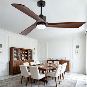 English Elm 52 Inch Matte Black Ceiling Fan Walnut Wood Blades Quiet DC Motor Dimmable LED W2991P531991