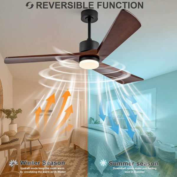 English Elm 52 Inch Matte Black Ceiling Fan Walnut Wood Blades Quiet DC Motor Dimmable LED W2991P531991