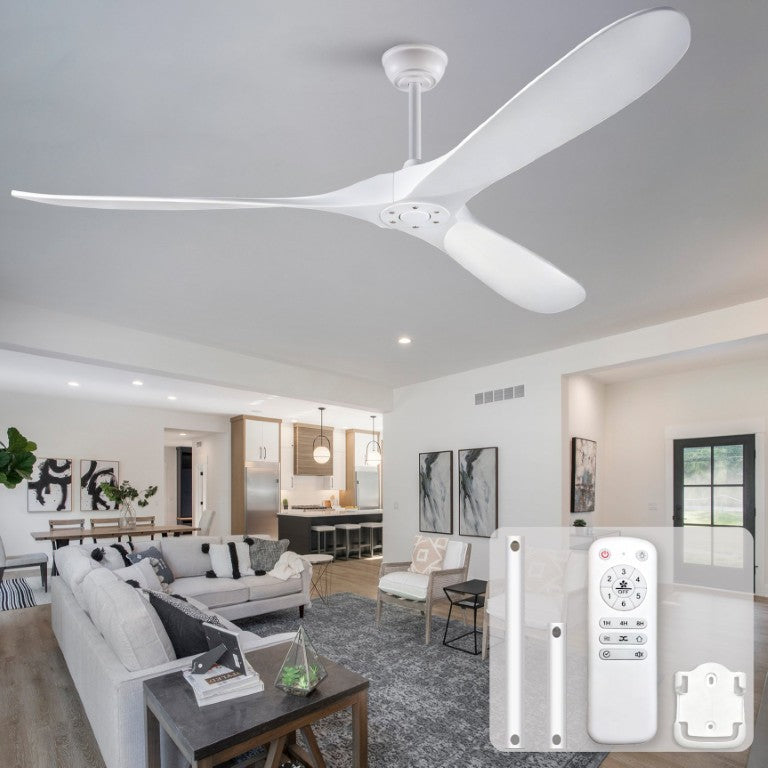 English Elm 70-Inch Sculptural Paulownia Blade Ceiling Fan with DC Motor and Remote for Large Rooms W2991P532703