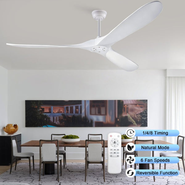 English Elm 70-Inch Sculptural Paulownia Blade Ceiling Fan with DC Motor and Remote for Large Rooms W2991P532703