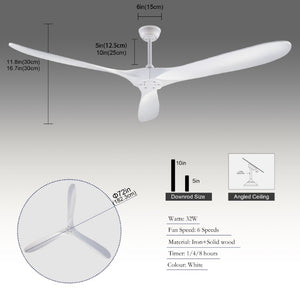 English Elm 70-Inch Sculptural Paulownia Blade Ceiling Fan with DC Motor and Remote for Large Rooms W2991P532703