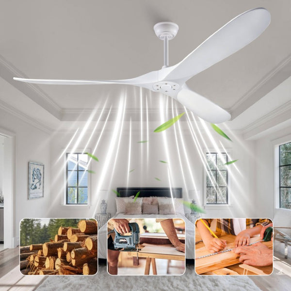 English Elm 70-Inch Sculptural Paulownia Blade Ceiling Fan with DC Motor and Remote for Large Rooms W2991P532703