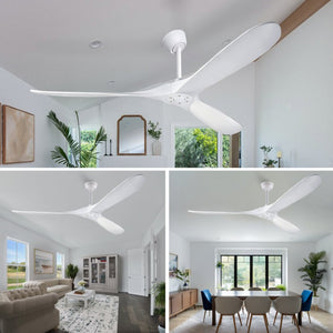 English Elm 70-Inch Sculptural Paulownia Blade Ceiling Fan with DC Motor and Remote for Large Rooms W2991P532703