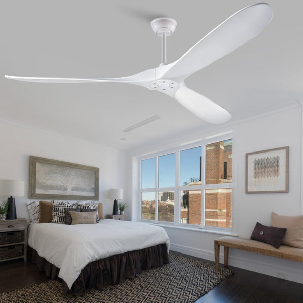 English Elm 70-Inch Sculptural Paulownia Blade Ceiling Fan with DC Motor and Remote for Large Rooms W2991P532703