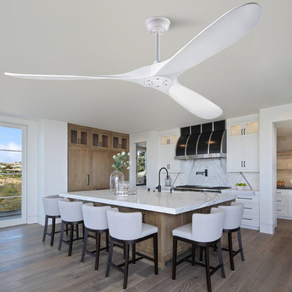 English Elm 70-Inch Sculptural Paulownia Blade Ceiling Fan with DC Motor and Remote for Large Rooms W2991P532703