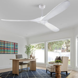 English Elm 70-Inch Sculptural Paulownia Blade Ceiling Fan with DC Motor and Remote for Large Rooms W2991P532703