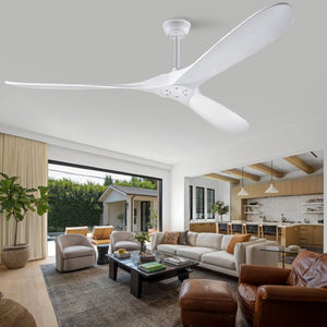 English Elm 70-Inch Sculptural Paulownia Blade Ceiling Fan with DC Motor and Remote for Large Rooms W2991P532703