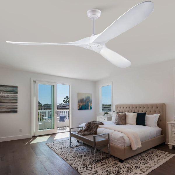 English Elm 70-Inch Sculptural Paulownia Blade Ceiling Fan with DC Motor and Remote for Large Rooms W2991P532703