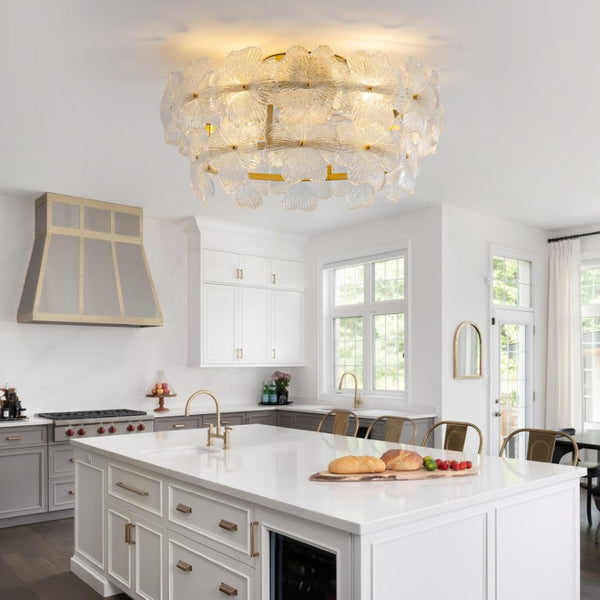 English Elm 19-Inch Floral Glass Flush Mount Ceiling Fan with Gold Hardware for Romantic Bedrooms W2991P532745