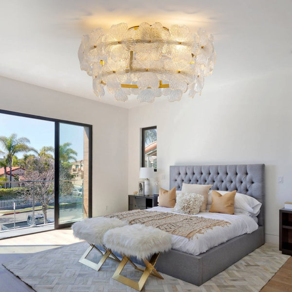 English Elm 19-Inch Floral Glass Flush Mount Ceiling Fan with Gold Hardware for Romantic Bedrooms W2991P532745
