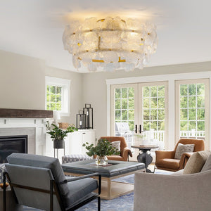 English Elm 19-Inch Floral Glass Flush Mount Ceiling Fan with Gold Hardware for Romantic Bedrooms W2991P532745