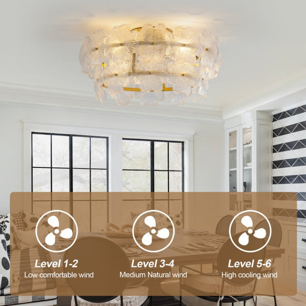 English Elm 19-Inch Floral Glass Flush Mount Ceiling Fan with Gold Hardware for Romantic Bedrooms W2991P532745