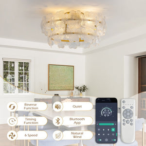 English Elm 19-Inch Floral Glass Flush Mount Ceiling Fan with Gold Hardware for Romantic Bedrooms W2991P532745