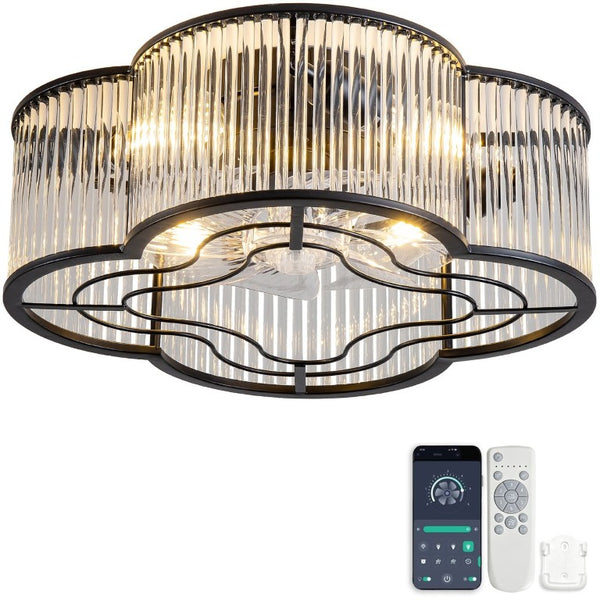 English Elm 19-Inch Crystal Strip Flush Mount Ceiling Fan with Smart App Remote and Six Speeds W2991P532749