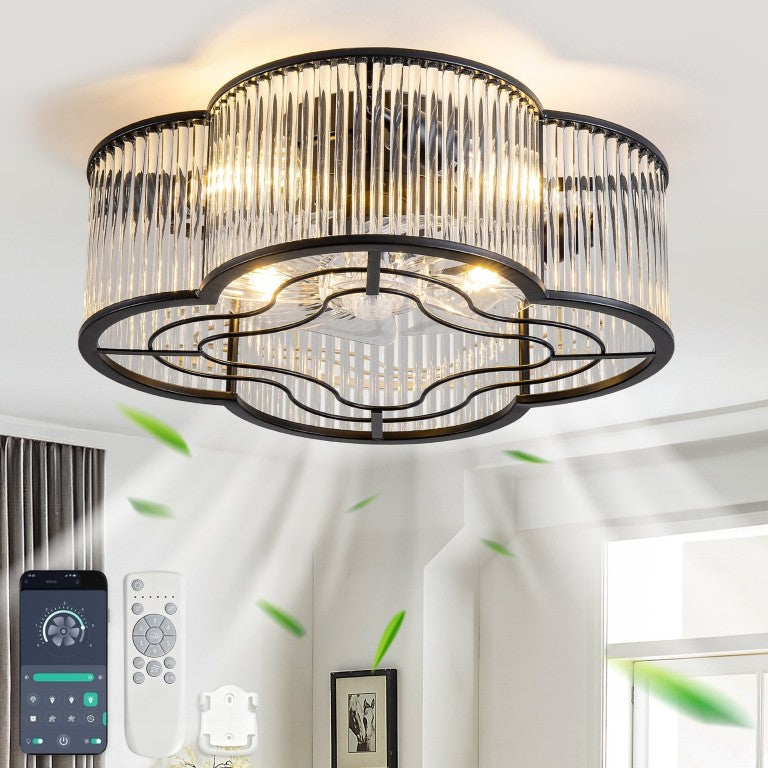 English Elm 19-Inch Crystal Strip Flush Mount Ceiling Fan with Smart App Remote and Six Speeds W2991P532749