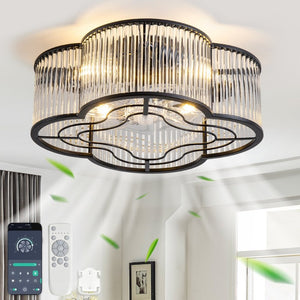 English Elm 19-Inch Crystal Strip Flush Mount Ceiling Fan with Smart App Remote and Six Speeds W2991P532749