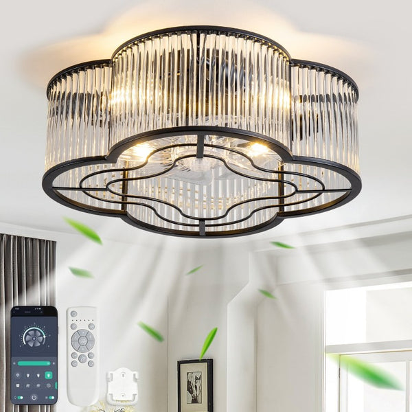 English Elm 19-Inch Crystal Strip Flush Mount Ceiling Fan with Smart App Remote and Six Speeds W2991P532749