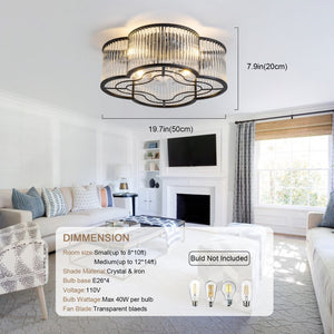 English Elm 19-Inch Crystal Strip Flush Mount Ceiling Fan with Smart App Remote and Six Speeds W2991P532749
