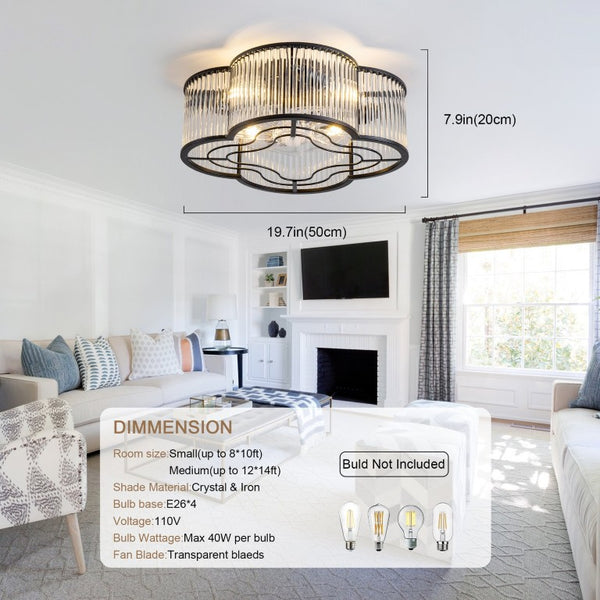 English Elm 19-Inch Crystal Strip Flush Mount Ceiling Fan with Smart App Remote and Six Speeds W2991P532749