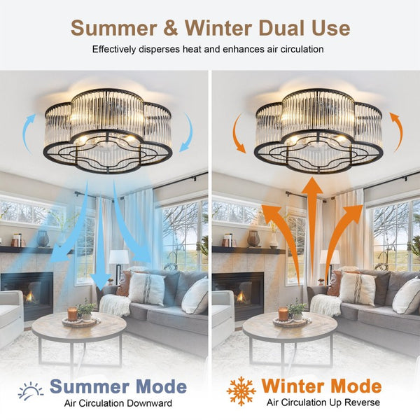 English Elm 19-Inch Crystal Strip Flush Mount Ceiling Fan with Smart App Remote and Six Speeds W2991P532749