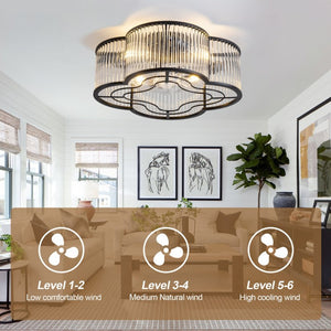 English Elm 19-Inch Crystal Strip Flush Mount Ceiling Fan with Smart App Remote and Six Speeds W2991P532749