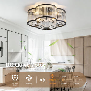 English Elm 19-Inch Crystal Strip Flush Mount Ceiling Fan with Smart App Remote and Six Speeds W2991P532749