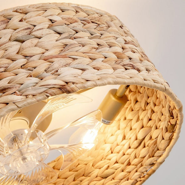 English Elm 19-Inch Hand-Woven Rattan Ceiling Fan with Bluetooth Control for Bohemian Bedrooms W2991P532750