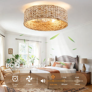 English Elm 19-Inch Hand-Woven Rattan Ceiling Fan with Bluetooth Control for Bohemian Bedrooms W2991P532750
